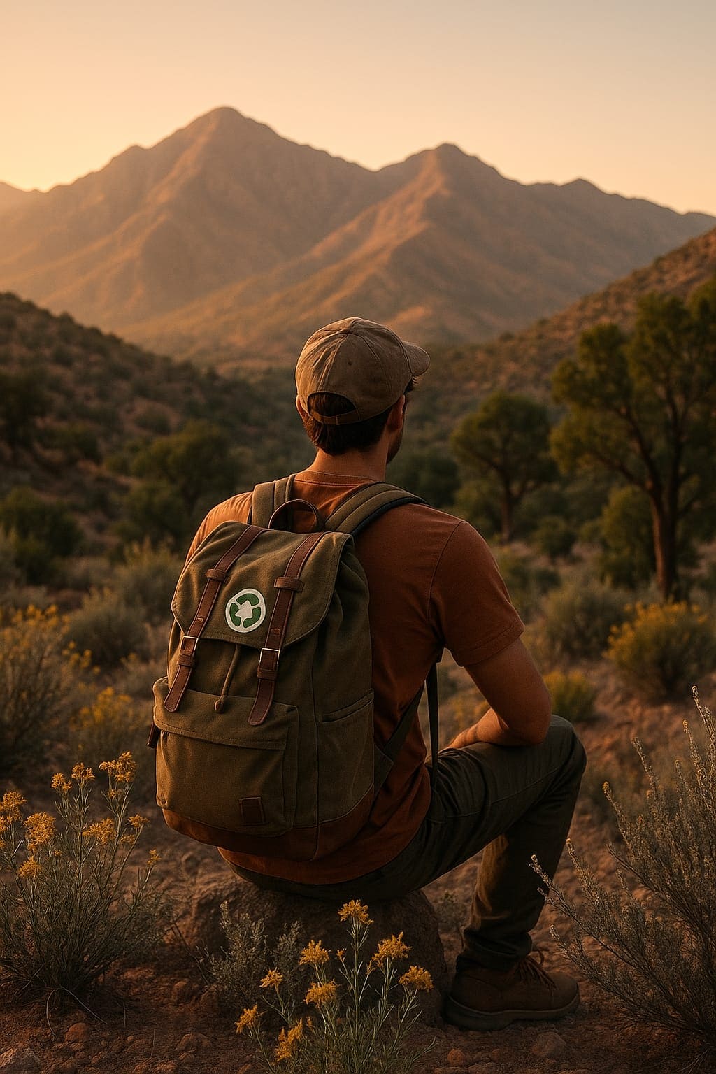 Viaggiatore eco-friendly con zaino sostenibile